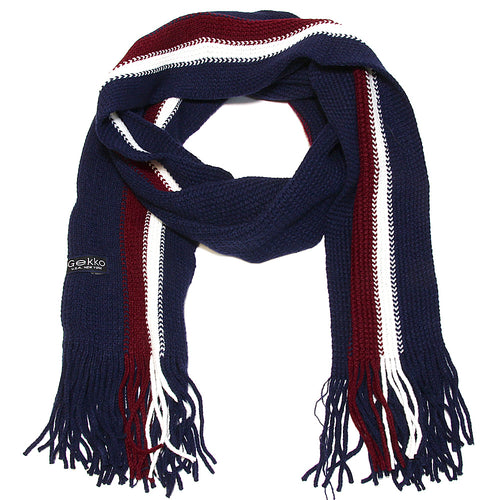 Men Striped Knitted Winter Scarf - Navy