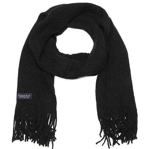 Men Solid Knitted Winter Scarf - Black
