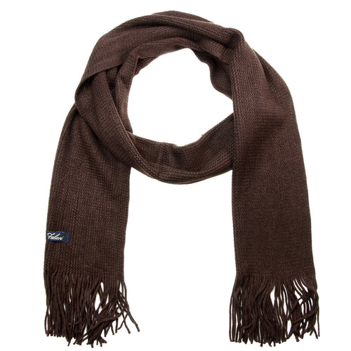 Men Solid Knitted Winter Scarf - Brown