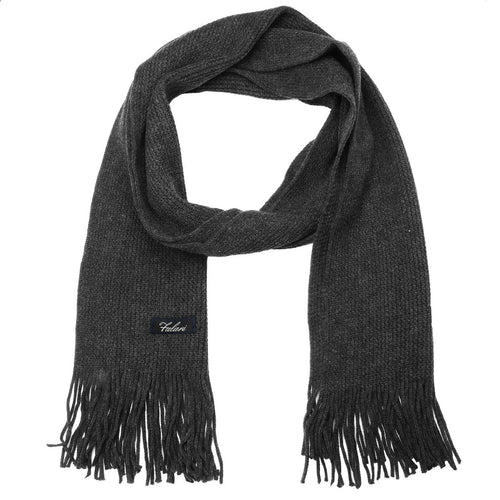 Men Solid Knitted Winter Scarf - Dark Grey